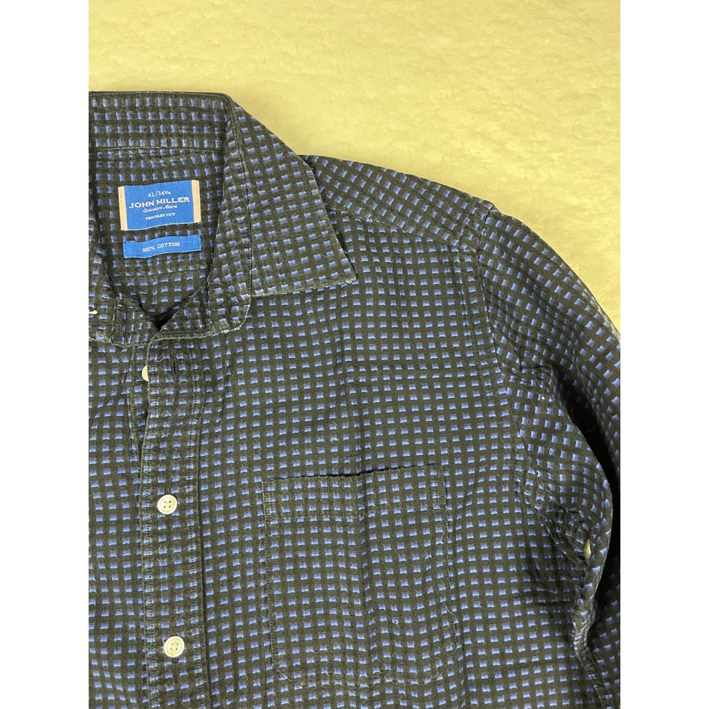 John Miller Mens Executive Active Tailored‎ Cut Long Sleeve Blue Check 41 16 1/4